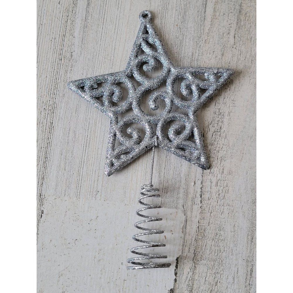 Mini glitter silver swirl star tree topper‎ Xmas decor